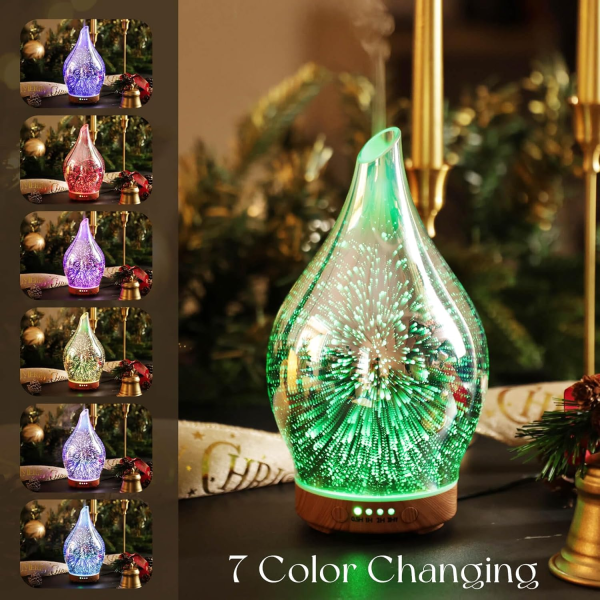 Oil Diffuser 3D Glass Aromatherapy Ultrasonic Humidifier, Air Refresh Auto Shut-Off, Timer Setting, BPA Free for Home Hotel Yoga Leisure SPA Gift 150Ml Last 6H