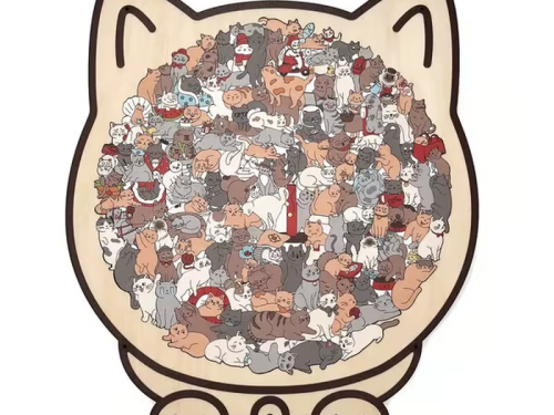 Morandi Colored Cat Shaped Wooden Jigsaw Puzzle Christmas Gift Decorative Ornaments