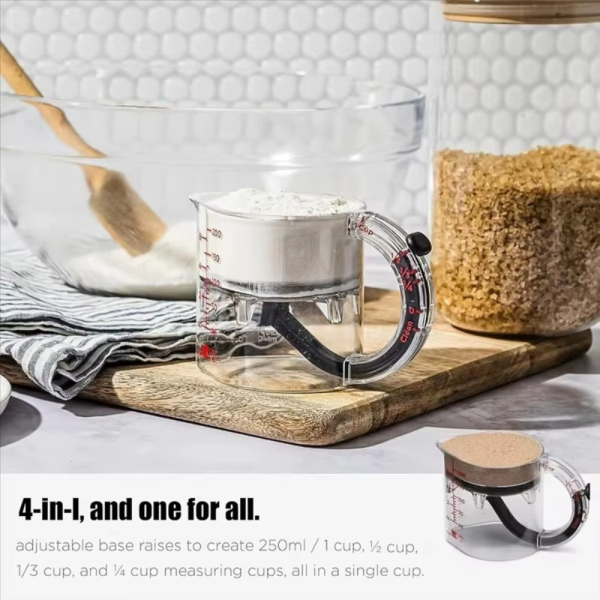 c3092384e736b12f19279f059a272d98.png 4-In-1 Adjustable Measuring Cup Portable Measuring Container Multi-Functional Measuring Cup Ith Scraper-Style Seal Base